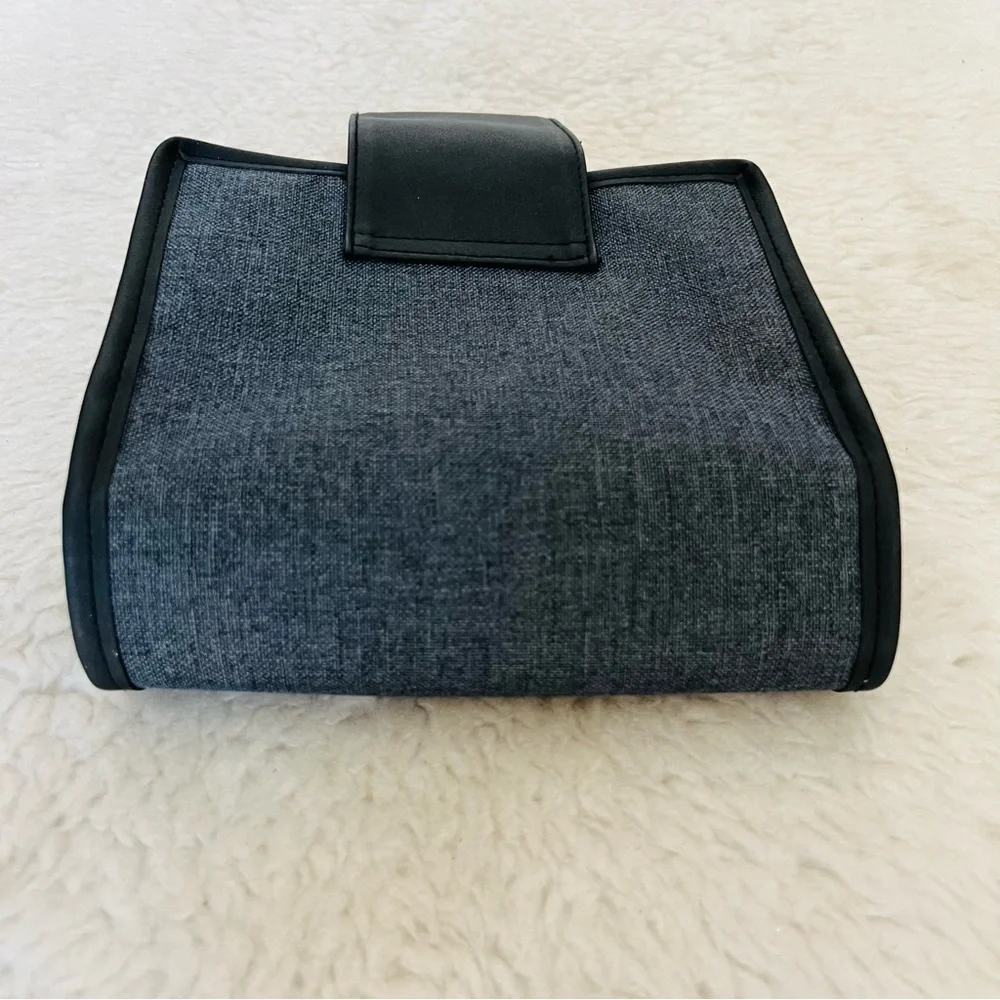 Bvlgari Parfume Black Leather Gray Canvas Bifold Cosmetic Novelty Pouch Case